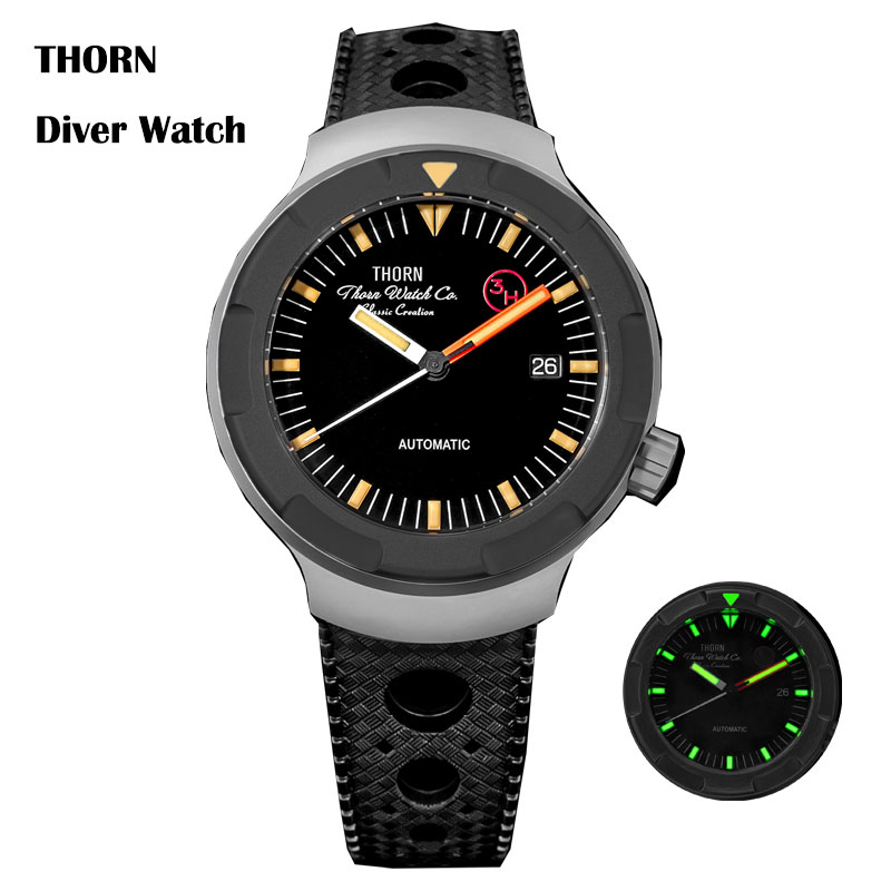 Rubber Strap Diver - Thorn 42mm Men's Retro Titanium Diver