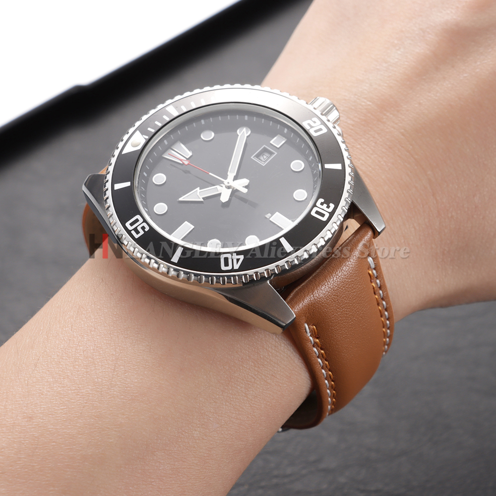 Calfskin Genuine Leather Watch - Rubber Strap Diver avaliação e preço