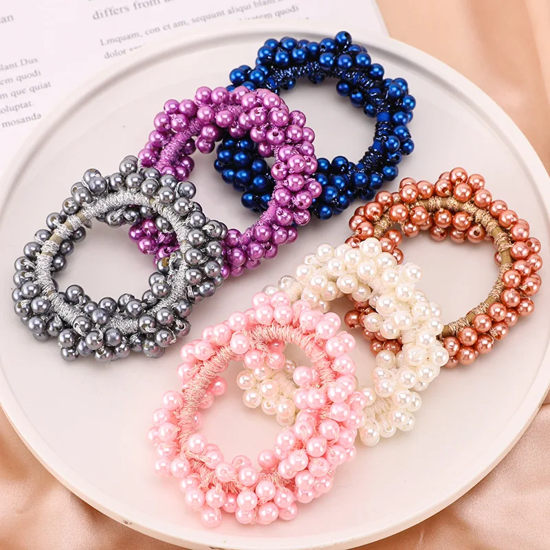 Woman Elegant Pearl Hair Ties  - Silicone Band Women avaliação e preço
