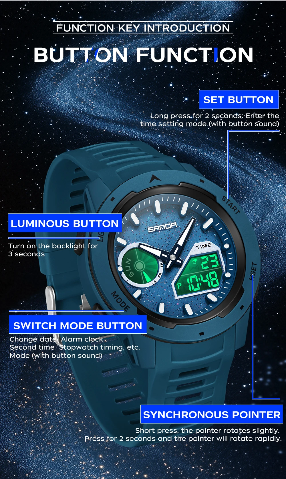 SANDA new men's fluorescent wa - Rubber Strap Diver avaliação e preço