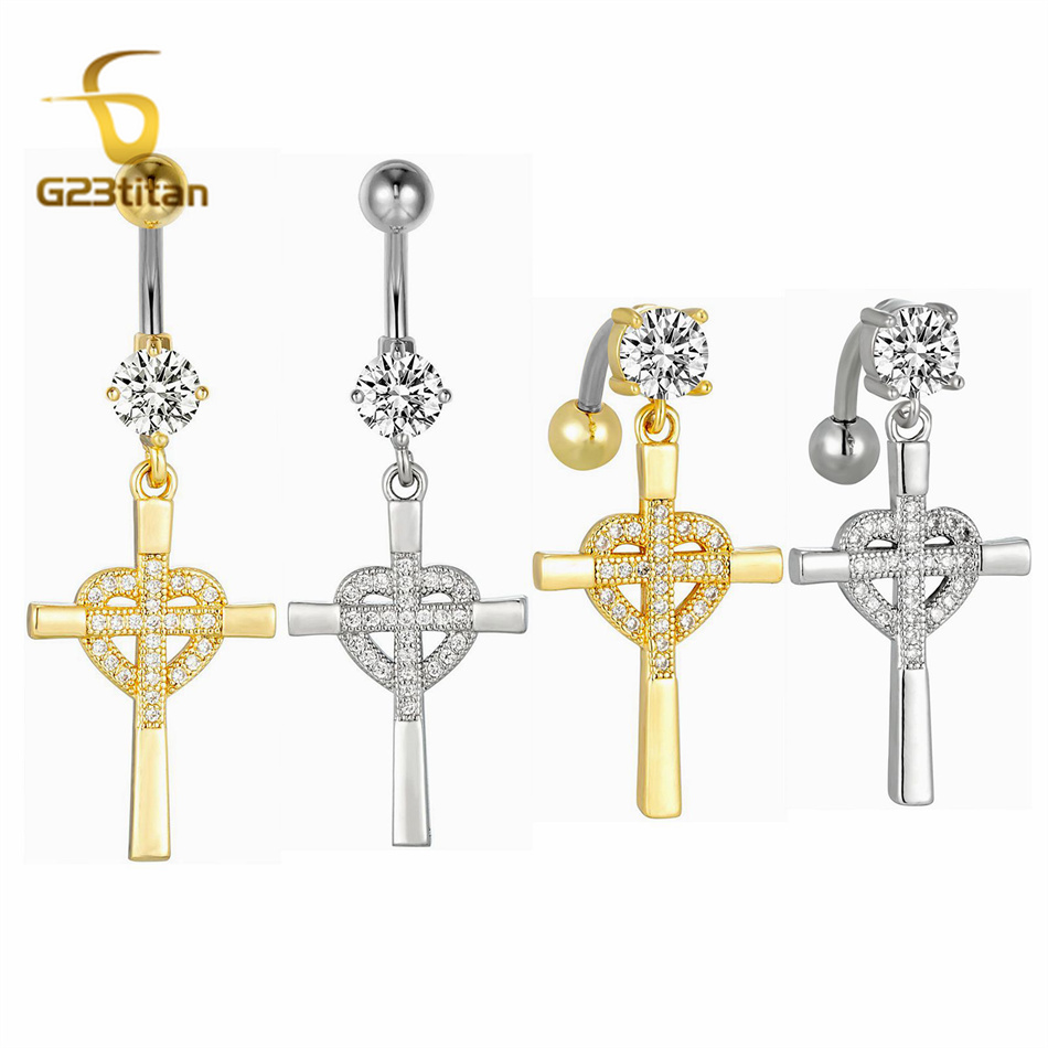 CZ Heart Cross Zircon Dangled  - Curved Spring Bar avaliação e preço