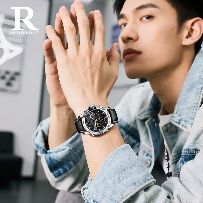 Fashion Men’s Big Face Quartz  - Leather Watch Band Men avaliação e preço