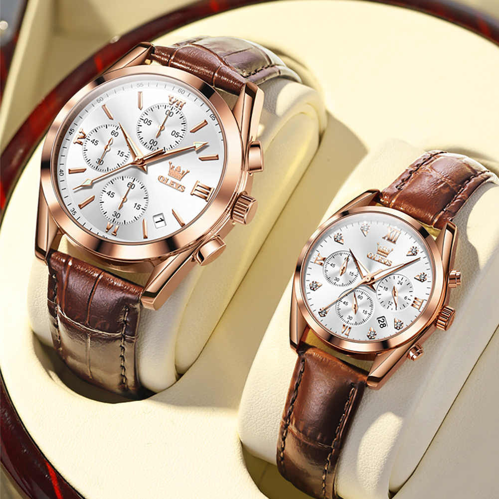 OLEVS Couple Watch for Men Wom - Leather Watch Band Men avaliação e preço