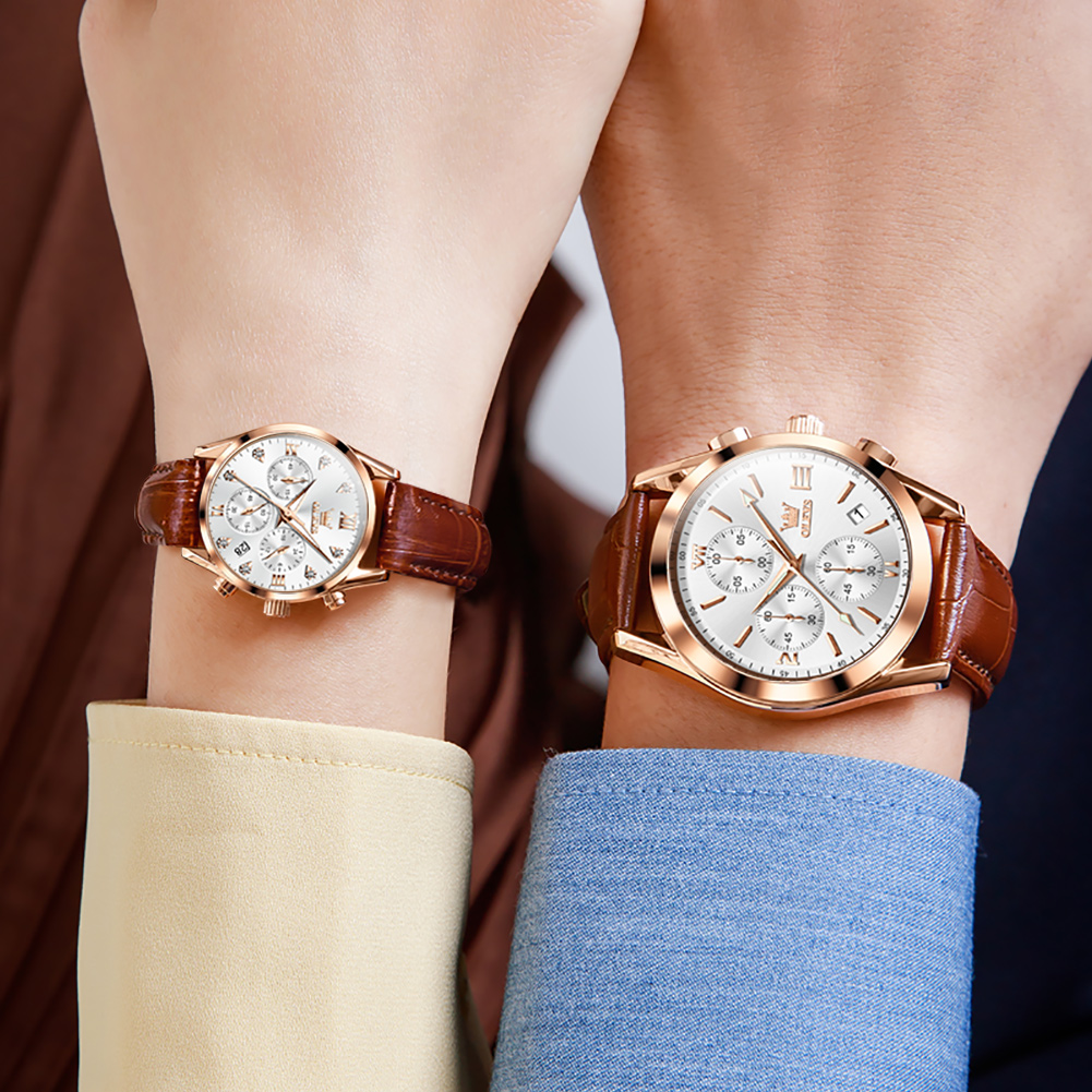 OLEVS Couple Watch for Men Wom - Leather Watch Band Men avaliação e preço