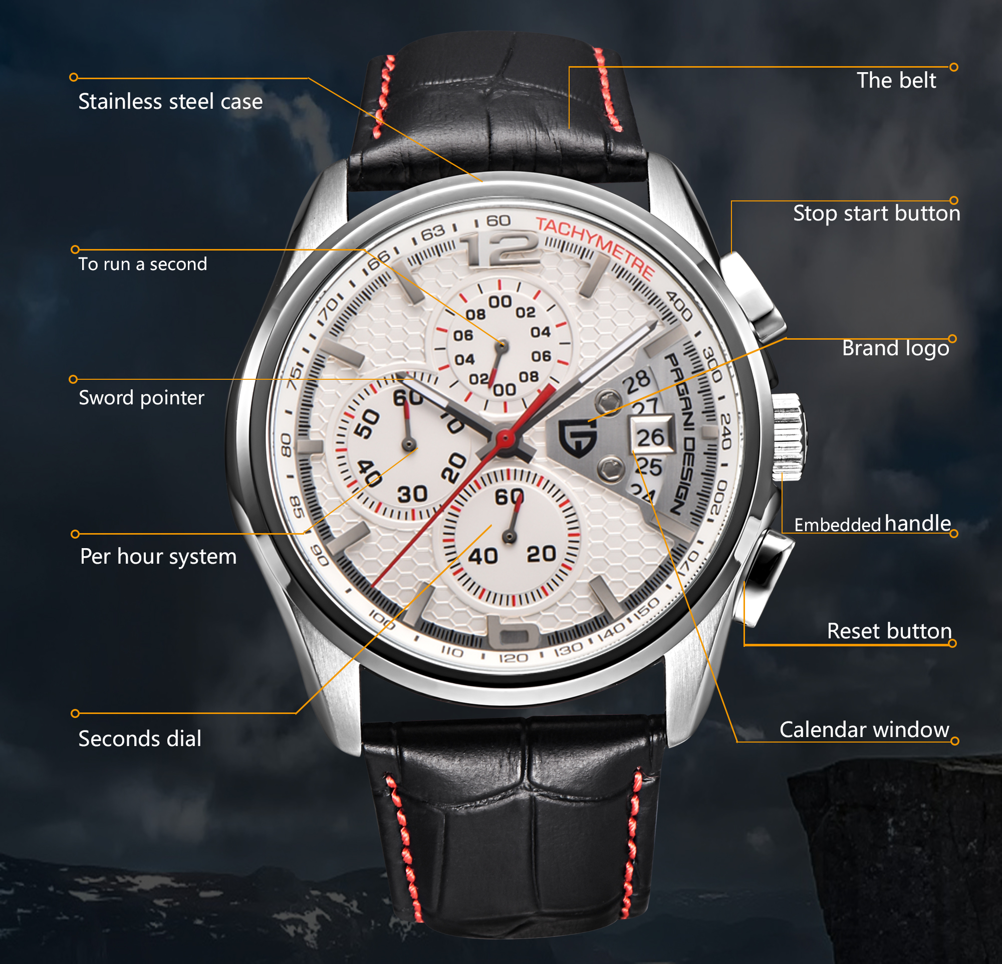 Pagani PD3306 Mens Quartz Watc - Leather Watch Band Men avaliação e preço