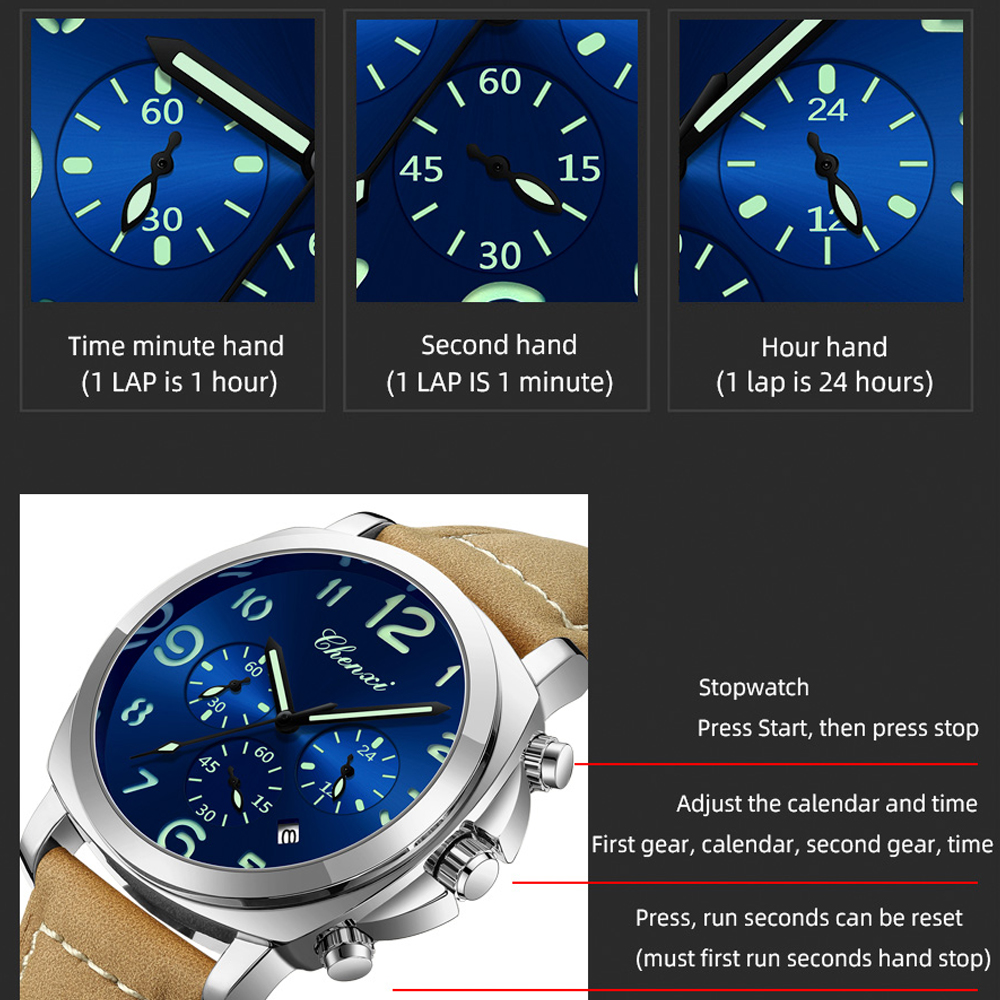 CHENXI Men Watch Multifunction - Leather Watch Band Men avaliação e preço