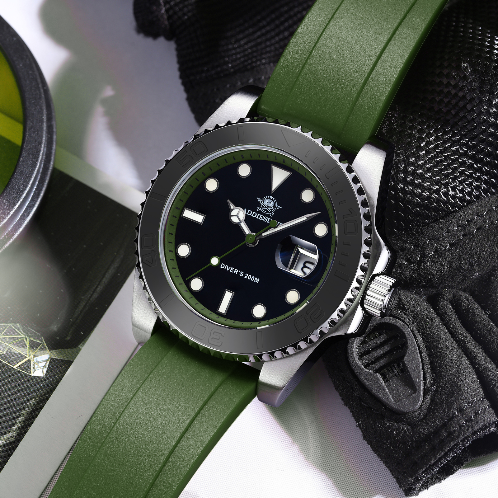 ADDIESDIVE Rotatable Ceramic B - Rubber Strap Diver avaliação e preço
