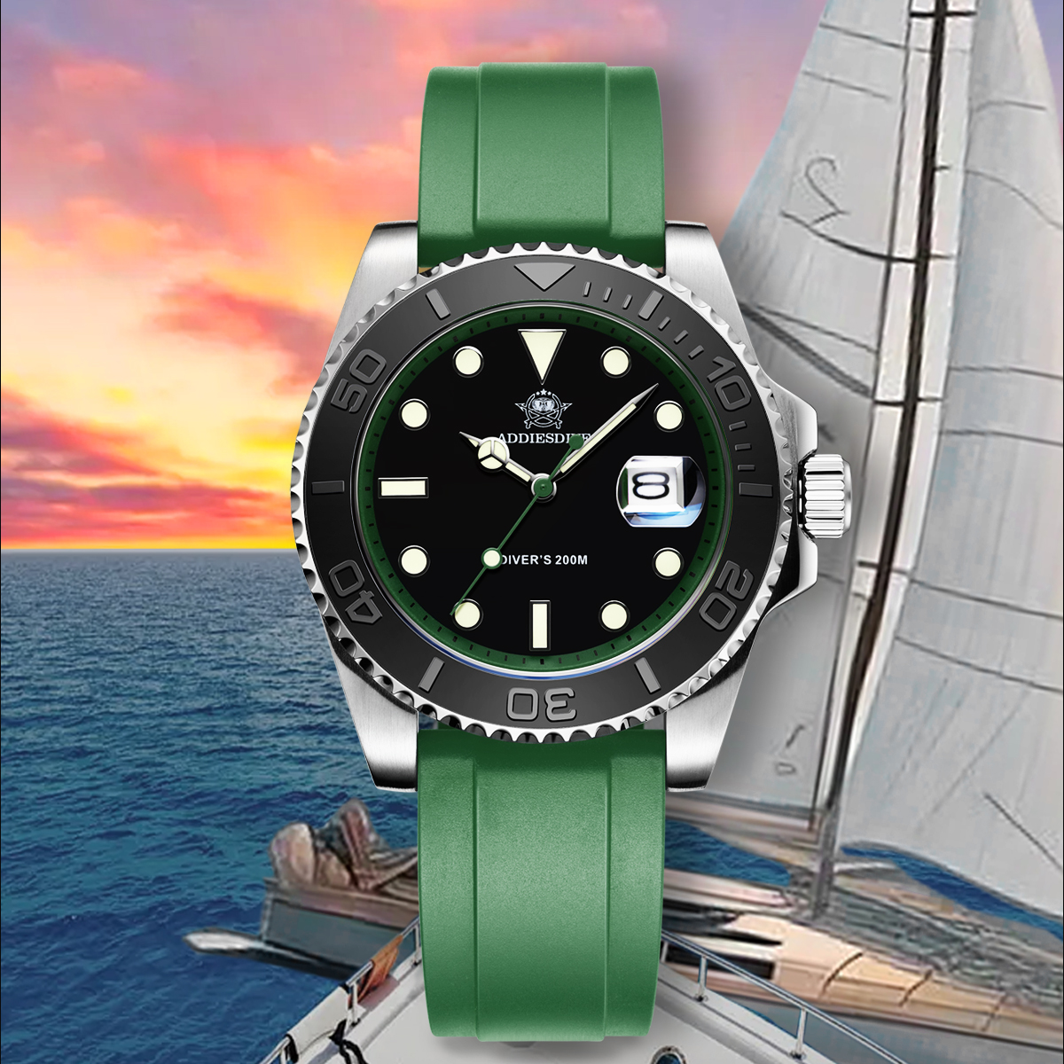 ADDIESDIVE Rotatable Ceramic B - Rubber Strap Diver avaliação e preço