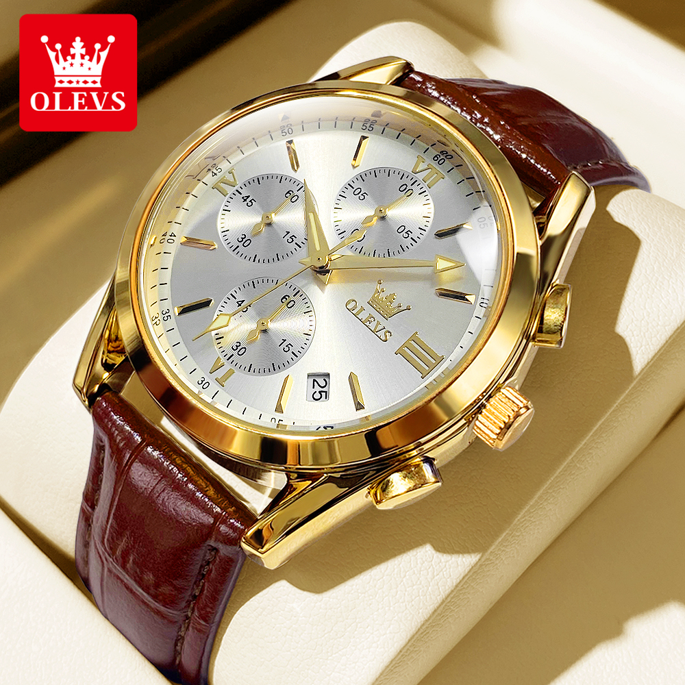 OLEVS 2872 Chronograph Men's W - Leather Watch Band Men avaliação e preço