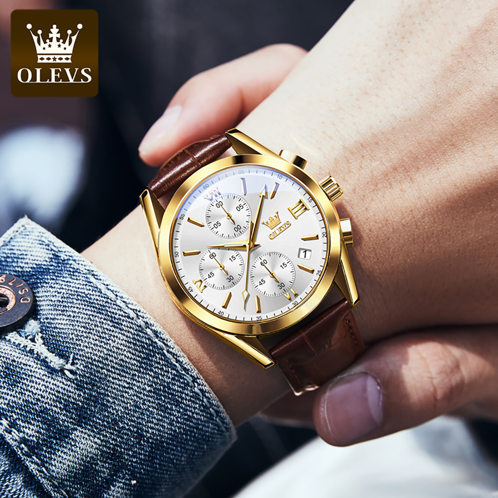 OLEVS 2872 Chronograph Men's W - Leather Watch Band Men avaliação e preço