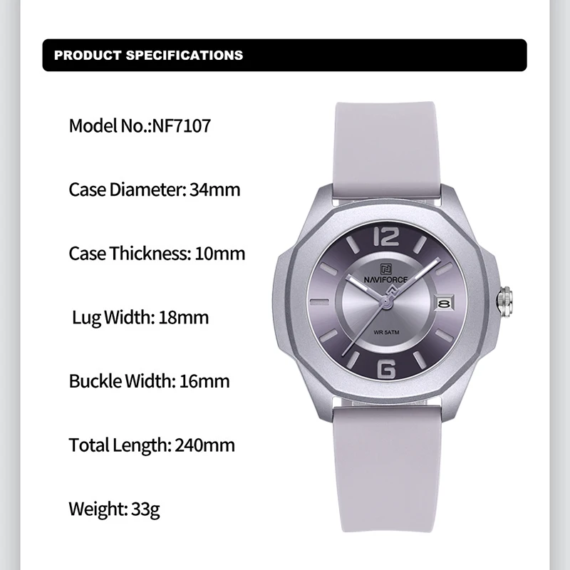 NAVIFORCE 7107 Watch for Women - Silicone Band Women avaliação e preço