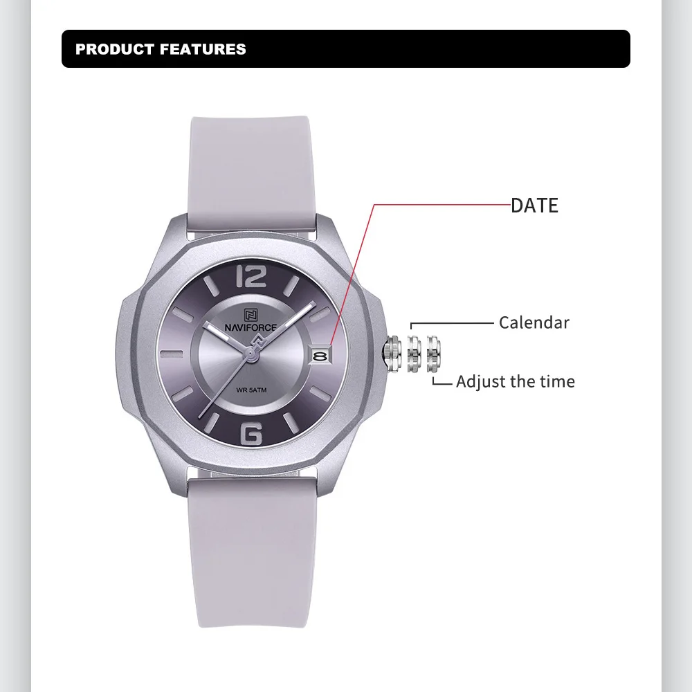 NAVIFORCE 7107 Watch for Women - Silicone Band Women avaliação e preço