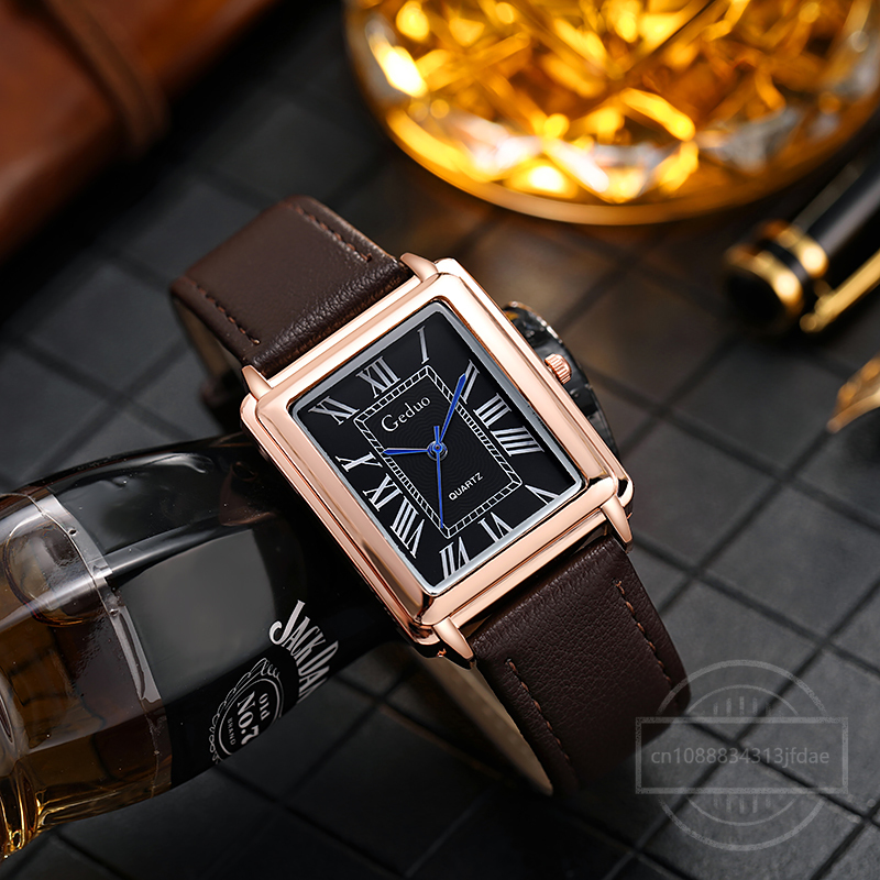 New Fashion Designer Rectangle - Leather Watch Band Men avaliação e preço