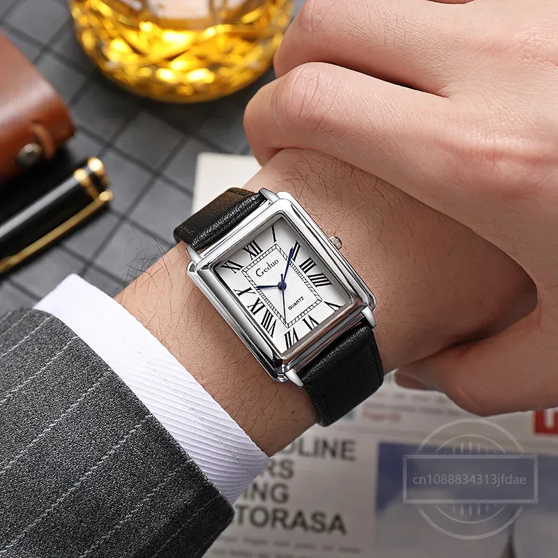 New Fashion Designer Rectangle - Leather Watch Band Men avaliação e preço