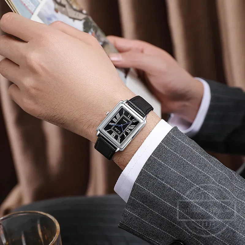 New Fashion Designer Rectangle - Leather Watch Band Men avaliação e preço