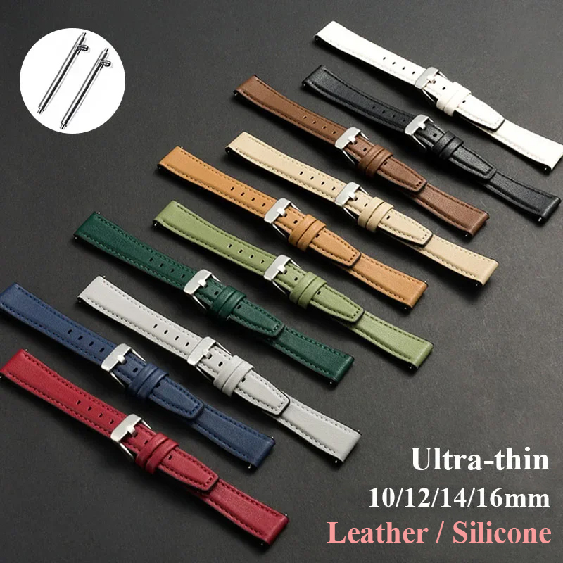 Ultra-thin Leather Watch Band  - Leather Strap Quick Release avaliação e preço